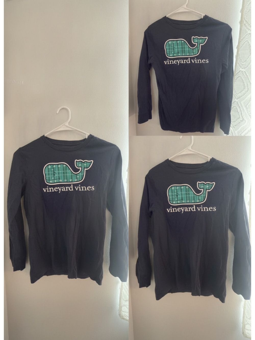 Vineyard Vines Navy Long Sleeve T-Shirt with Football Whale Logo, Size Small